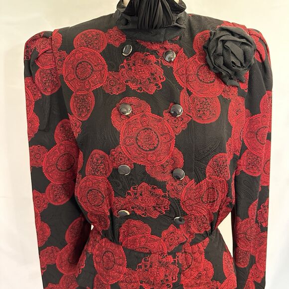 Beautiful VTG Richard Warren Abstract Art Silk Lined Peplum Jacket Size 8 - Picture 6 of 10